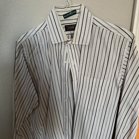 White and black striped button-up shirt #stripedshirt #mensfashion #formalwear - Picture 3 of 3